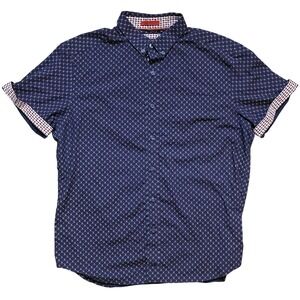 Johnston & Murphy Mens M‎ Navy Anchors Fish Nautical Short Sleeve Shirt Cotton
